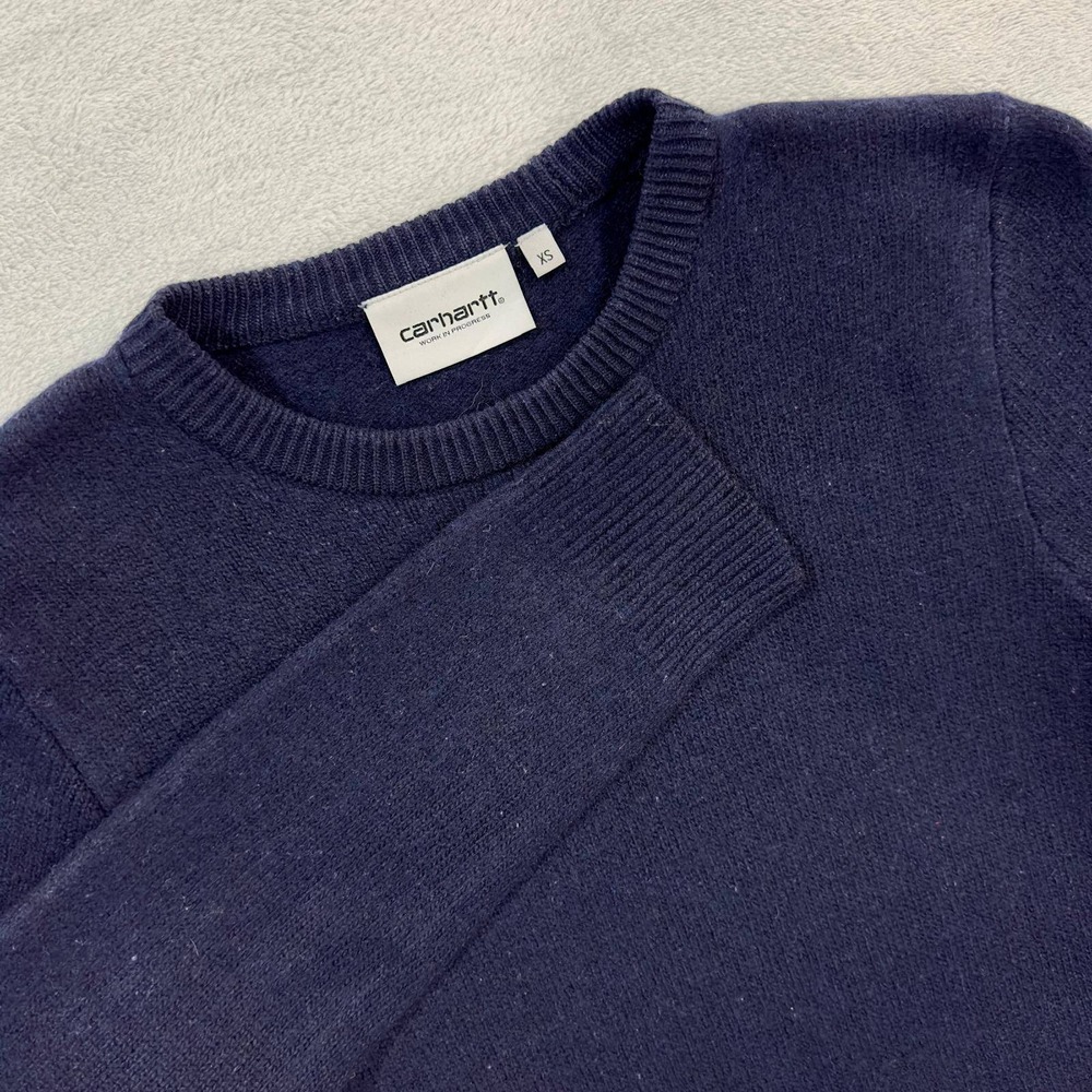 Carhartt Men's Navy Blue Crewneck Sweater Lambswool‎ Blend Size XS Preppy Cozy